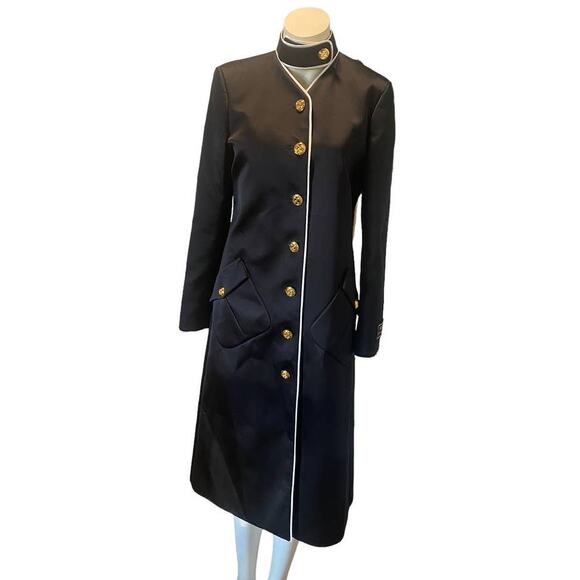 Gucci Piped-trim Single-breasted Silk Button Coat Long Jacket In Black IT 40 - Picture 3 of 15